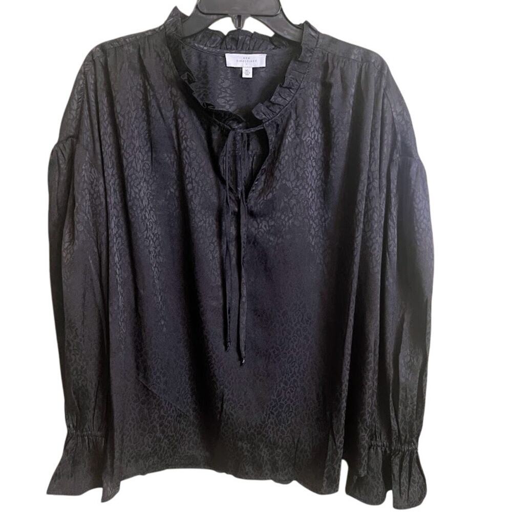 New Directions Black Animal Print Long Sleeve Blouse Size XL